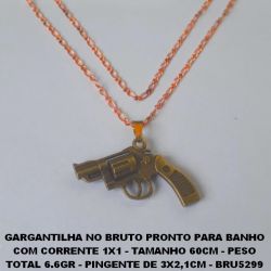 GARGANTILHA NO BRUTO PRONTO PARA BANHO COM CORRENTE 1X1 - TAMANHO 60CM - PESO TOTAL 6.6GR - PINGENTE DE 3X2,1CM -  PINGENTE EM ALTA FUSÃO - CBRU5299