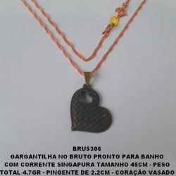 GARGANTILHA NO BRUTO PRONTO PARA BANHO COM CORRENTE SINGAPURA TAMANHO 45CM - PESO TOTAL 4.7GR - PINGENTE DE 2.2CM - CORAÇÃO VASADO  (EM ALTA FUSÃO)BRU5306