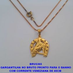 GARGANTILHA NO BRUTO PRONTO PARA O BANHO COM CORRENTE VENEZIANA DE 45CM  PINGENTE CAVALO C/ FERRADURA 18MM (2508) PESO TOTAL 3.0GR - BRU5365