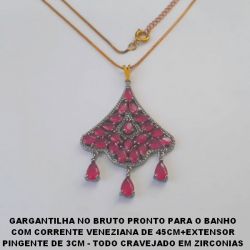 GARGANTILHA NO BRUTO PRONTO PARA O BANHO COM CORRENTE VENEZIANA DE 45CM+EXTENSOR PINGENTE DE 3CM - TODO CRAVEJADO EM ZIRCONIAS PESO TOTAL 8.2GR - BRU5396