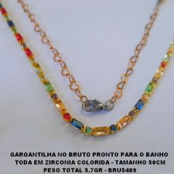 GARGANTILHA NO BRUTO PRONTO PARA O BANHO  TODA EM ZIRCONIA COLORIDA - TAMANHO 50CM PESO TOTAL 5.7GR - BRU5489