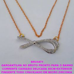 GARGANTILHA NO BRUTO PRONTO PARA O BANHO CORRENTE CADEADO DELICADA 45CM+EXTENSOR PINGENTE TODO CRAVEJADO EM MICRO ZIRCONIA  TAM. 2,5X1,5CM - PESO 4,2GR - BRU5471