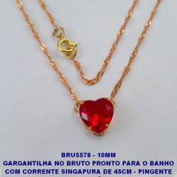 GARGANTILHA NO BRUTO PRONTO PARA O BANHO COM CORRENTE SINGAPURA DE 45CM - PINGENTE DE 10X10MM - (BASE EM LATÃO) COM ZIRCONIA DE  CORAÇÃO - PESO 2.5GR - BRU5578