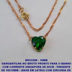 GARGANTILHA NO BRUTO PRONTO PARA O BANHO COM CORRENTE SINGAPURA DE 45CM - PINGENTE DE 10X10MM - (BASE EM LATÃO) COM ZIRCONIA DE  CORAÇÃO - PESO 2.5GR - BRU5588