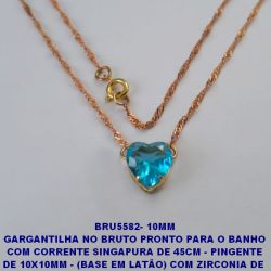 GARGANTILHA NO BRUTO PRONTO PARA O BANHO COM CORRENTE SINGAPURA DE 45CM - PINGENTE DE 10X10MM - (BASE EM LATÃO) COM ZIRCONIA DE  CORAÇÃO - PESO 2.5GR - BRU5582