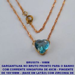 GARGANTILHA NO BRUTO PRONTO PARA O BANHO COM CORRENTE SINGAPURA DE 45CM - PINGENTE DE 10X10MM - (BASE EM LATÃO) COM ZIRCONIA DE  CORAÇÃO - PESO 2.5GR - BRU5579