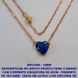 GARGANTILHA NO BRUTO PRONTO PARA O BANHO COM CORRENTE SINGAPURA DE 45CM - PINGENTE DE 10X10MM - (BASE EM LATÃO) COM ZIRCONIA DE  CORAÇÃO - PESO 2.5GR - BRU5586