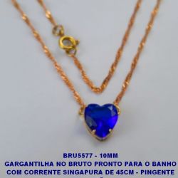 GARGANTILHA NO BRUTO PRONTO PARA O BANHO COM CORRENTE SINGAPURA DE 45CM - PINGENTE DE 10X10MM - (BASE EM LATÃO) COM ZIRCONIA DE  CORAÇÃO - PESO 2.5GR - BRU5577