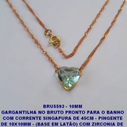 GARGANTILHA NO BRUTO PRONTO PARA O BANHO COM CORRENTE SINGAPURA DE 45CM - PINGENTE DE 10X10MM - (BASE EM LATÃO) COM ZIRCONIA DE  CORAÇÃO - PESO 2.5GR - BRU5593