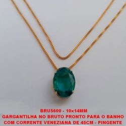 GARGANTILHA NO BRUTO PRONTO PARA O BANHO  COM CORRENTE VENEZIANA DE 45CM - PINGENTE  DE 10x14MM - (BASE EM LATÃO) COM ZIRCONIA  DE OVAL - PESO 3GR - BRU5600