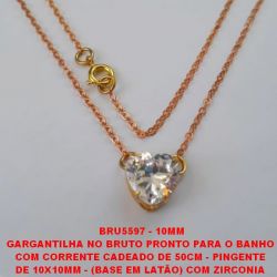 GARGANTILHA NO BRUTO PRONTO PARA O BANHO  COM CORRENTE CADEADO DE 50CM - PINGENTE  DE 10X10MM - (BASE EM LATÃO) COM ZIRCONIA  DE CORAÇÃO - PESO 2.5GR - BRU5597