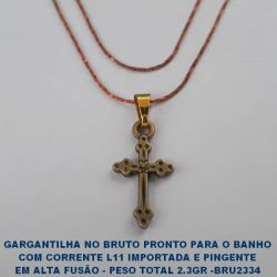 GARGANTILHA NO BRUTO PRONTO PARA O BANHO COM CORRENTE L11 IMPORTADA E PINGENTE EM ALTA FUSÃO - PESO TOTAL 2.3GR -BRU2334