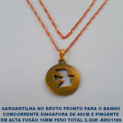 GARGANTILHA NO BRUTO PRONTO PARA O BANHO COMCORRENTE SINGAPURA DE 45CM E PINGENTE EM ALTA FUSÃO 15MM PESO TOTAL 2.3GR -BRU1189