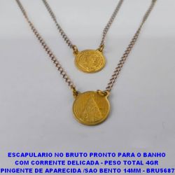ESCAPULARIO NO BRUTO PRONTO PARA O BANHO(CX97)  COM CORRENTE DELICADA - PESO TOTAL 4GR  PINGENTE DE APARECIDA /SAO BENTO 14MM - BRU5687