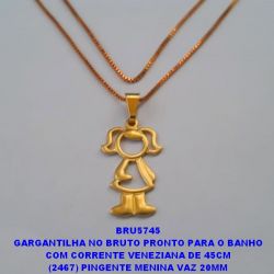 GARGANTILHA NO BRUTO PRONTO PARA O BANHO COM CORRENTE VENEZIANA DE 45CM (2467) PINGENTE MENINA VAZ 20MM PESO TOTAL 2.7GR - BRU5745