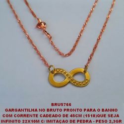 GARGANTILHA NO BRUTO PRONTO PARA O BANHO COM CORRENTE CADEADO DE 45CM (1518)QUE SEJA  INFINITO 22X10M C/ IMITAÇAO DE PEDRA - PESO 2,3GR BRU5766