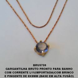 GARGANTILHA BRUTO PRONTO PARA BANHO  COM CORRENTE L11(IMPORTADA)COM BRINCO  E PINGENTE DE 8X8MM (BASE EM ALTA FUSÃO)  COM PEDRA DE ZIRCONIAS - PESO TOTAL 2,8GR BRU5759