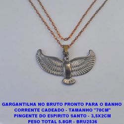 GARGANTILHA NO BRUTO PRONTO PARA O BANHO  CORRENTE CADEADO - TAMANHO ''70CM'' PINGENTE DO ESPIRITO SANTO - 3,5X2CM PESO TOTAL 5.8GR - BRU2536
