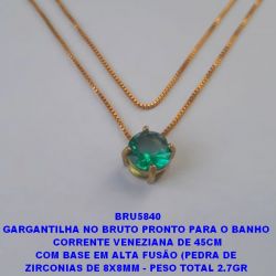 GARGANTILHA NO BRUTO PRONTO PARA O BANHO  CORRENTE VENEZIANA DE 45CM COM BASE EM ALTA FUSÃO (PEDRA DE  ZIRCONIAS DE 8X8MM - PESO TOTAL 2.7GR  BRU5840