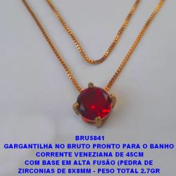 GARGANTILHA NO BRUTO PRONTO PARA O BANHO  CORRENTE VENEZIANA DE 45CM COM BASE EM ALTA FUSÃO (PEDRA DE  ZIRCONIAS DE 8X8MM - PESO TOTAL 2.7GR  BRU5841