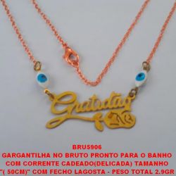 GARGANTILHA NO BRUTO PRONTO PARA O BANHO COM CORRENTE CADEADO(DELICADA) TAMANHO ''( 50CM)'' COM FECHO LAGOSTA - PESO TOTAL 2.9GR PINGENTE DE GRATIDÃO - BRU5906