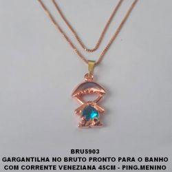 GARGANTILHA NO BRUTO PRONTO PARA O BANHO COM CORRENTE VENEZIANA 45CM - PING.MENINO TAMANHO 20X15MM - ZIRCONIA DE CORAÇÃO  -  PESO TOTAL 3,5GR - BRU5903