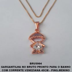 GARGANTILHA NO BRUTO PRONTO PARA O BANHO COM CORRENTE VENEZIANA 45CM - PING.MENINO TAMANHO 20X15MM - ZIRCONIA DE CORAÇÃO  -  PESO TOTAL 3,5GR - BRU5904