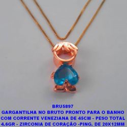 GARGANTILHA NO BRUTO PRONTO PARA O BANHO COM CORRENTE VENEZIANA DE 45CM - PESO TOTAL 4.6GR - ZIRCONIA DE CORAÇÃO -PING. DE 20X12MM (MENINO) - BRU5897