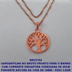 GARGANTILHA NO BRUTO PRONTO PARA O BANHO COM CORRENTE SINGAPURA VENEZIANA DE 45CM PINGENTE ARVORE DA VIDA DE 18MM - PESO 3.8GR BRU2704