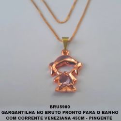 GARGANTILHA NO BRUTO PRONTO PARA O BANHO COM CORRENTE VENEZIANA 45CM - PINGENTE  TAMANHO 20X15MM - ZIRCONIA DE CORAÇÃO  -  PESO TOTAL 3,5GR - BRU5900