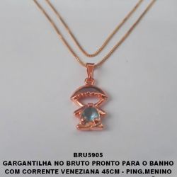 GARGANTILHA NO BRUTO PRONTO PARA O BANHO COM CORRENTE VENEZIANA 45CM - PING.MENINO TAMANHO 20X15MM - ZIRCONIA DE CORAÇÃO  -  PESO TOTAL 3,5GR - BRU5905