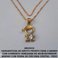 GARGANTILHA NO BRUTO PRONTO PARA O BANHO COM CORRENTE VENEZIANA DE 45CM+EXTENSOR MENINO COM PEDRA DE ZIRCONIA CRISTAL - PESO 3.9GR - FECHO LAGOSTA - BRU5916