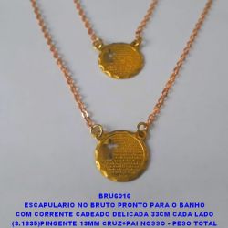 ESCAPULARIO NO BRUTO PRONTO PARA O BANHO COM CORRENTE CADEADO DELICADA 33CM CADA LADO (3.1835)PINGENTE 13MM CRUZ+PAI NOSSO - PESO TOTAL 3.1GR BRU6016