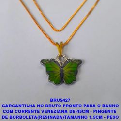 GARGANTILHA NO BRUTO PRONTO PARA O BANHO COM CORRENTE VENEZIANA DE 45CM - PINGENTE  DE BORBOLETA(RESINADA)TAMANHO 1,5CM - PESO TOTAL 3.2GR - BRU5427