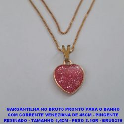 GARGANTILHA NO BRUTO PRONTO PARA O BANHO COM CORRENTE VENEZIANA DE 45CM - PINGENTE RESINADO - TAMANHO 1,4CM - PESO 3.1GR - BRU5236