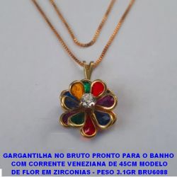 GARGANTILHA NO BRUTO PRONTO PARA O BANHO  COM CORRENTE VENEZIANA DE 45CM MODELO DE FLOR EM ZIRCONIAS - PESO 3.1GR BRU6088
