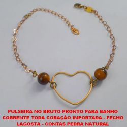 PULSEIRA NO BRUTO PRONTO PARA BANHO  CORRENTE TODA DE CORAÇÃO IMPORTADA - FECHO  LAGOSTA - CONTAS PEDRA NATURAL OLHO DE TIGRE DE 8MM -  TAMANHO 18CM - PESO 3,4GR - COM EXTENSOR -  BRU1562