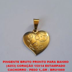 PINGENTE BRUTO PRONTO PARA BANHO  (4253) CORAÇÃO 15X14 ESTAMPADO  CACHORRO - PESO 1,.GR - BRU1069