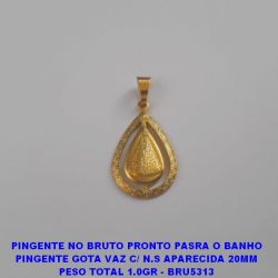 PINGENTE NO BRUTO PRONTO PASRA O BANHO PINGENTE GOTA VAZ C/ N.S APARECIDA 20MM PESO TOTAL 1.0GR - BRU5313