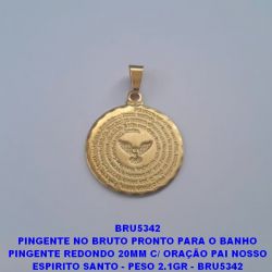 PINGENTE NO BRUTO PRONTO PARA O BANHO PINGENTE REDONDO 20MM C/ ORAÇÃO PAI NOSSO ESPIRITO SANTO (2630)- PESO 2.1GR - BRU5342