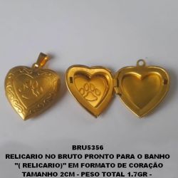 RELICARIO NO BRUTO PRONTO PARA O BANHO  ''( RELICARIO)'' EM FORMATO DE CORAÇÃO TAMANHO 2CM - PESO TOTAL 1.7GR -  BRU5356