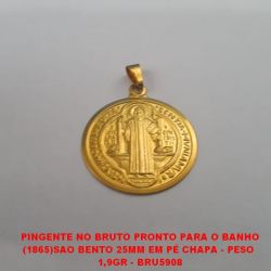 PINGENTE NO BRUTO PRONTO PARA O BANHO (1865)SAO BENTO 25MM EM PÉ CHAPA - PESO  1,9GR - BRU5908
