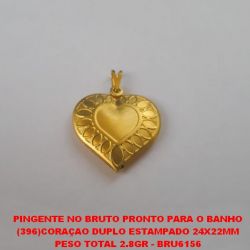 PINGENTE NO BRUTO PRONTO PARA O BANHO (396)CORAÇAO DUPLO ESTAMPADO 24X22MM PESO TOTAL 2.8GR - BRU6156