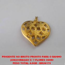 PINGENTE NO BRUTO PRONTO PARA O BANHO (436)CORAÇAO C/ 7 FLORES 35MM PESO TOTAL 4.9GR - BRU6157