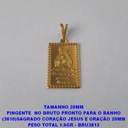 PINGENTE  NO BRUTO PRONTO PARA O BANHO (3610)SAGRADO CORAÇÃO JESUS E ORAÇÃO 20MM PESO TOTAL 1.6GR - BRU3813
