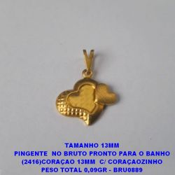 PINGENTE  NO BRUTO PRONTO PARA O BANHO (2416)CORAÇAO 13MM  C/ CORAÇAOZINHO PESO TOTAL 0,09GR - BRU0889