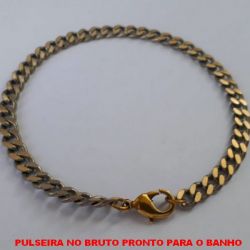 PULSEIRA NO BRUTO PRONTO PARA O BANHO  COM FECHO LAGOSTA - ELLO 1X1 BATIDO - LARGURA DA CORRENTE 6.0MM (XCN180) PESO 12.8GR ( '' 24CM '' ) - BRU4353