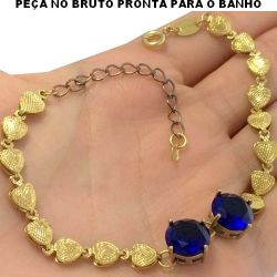 PULSEIRA NO BRUTO PRONTO PARA BANHO JÁ NO COBRE PEDRA ZIRCÔNIA AZUL 10MM 6.7GR TAMANHO APROXIMADO:18CM+EXTENSOR REF.BRU1249