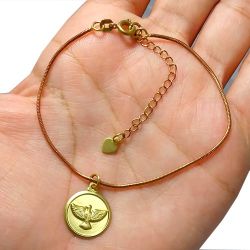 Pulseira No Bruto pronto Para Banho Rabo De Rato Com Medalha Espirito Santo Tamanho Aproximado: 20,0cm Extensor: 6,0cm Peso: 2,6 gramas REF: BRU1511