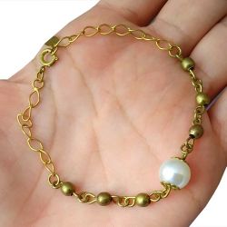 Pulseira No Bruto Pronto Para Banho Com Uma Perola Tamanho Aproximado: 20,0cm Peso: 3,7 gramas REF: BRU912